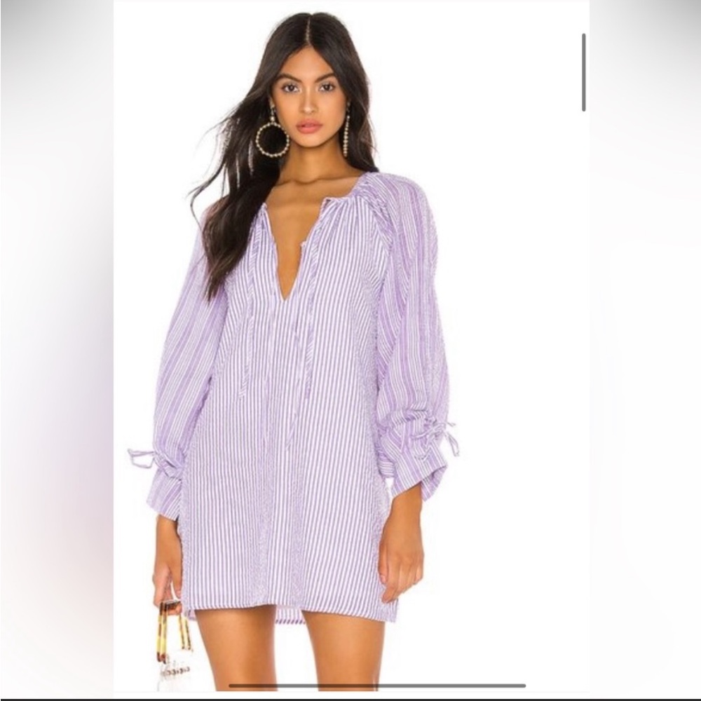 Tularosa Justine tie seersucker dress in lilac and white.